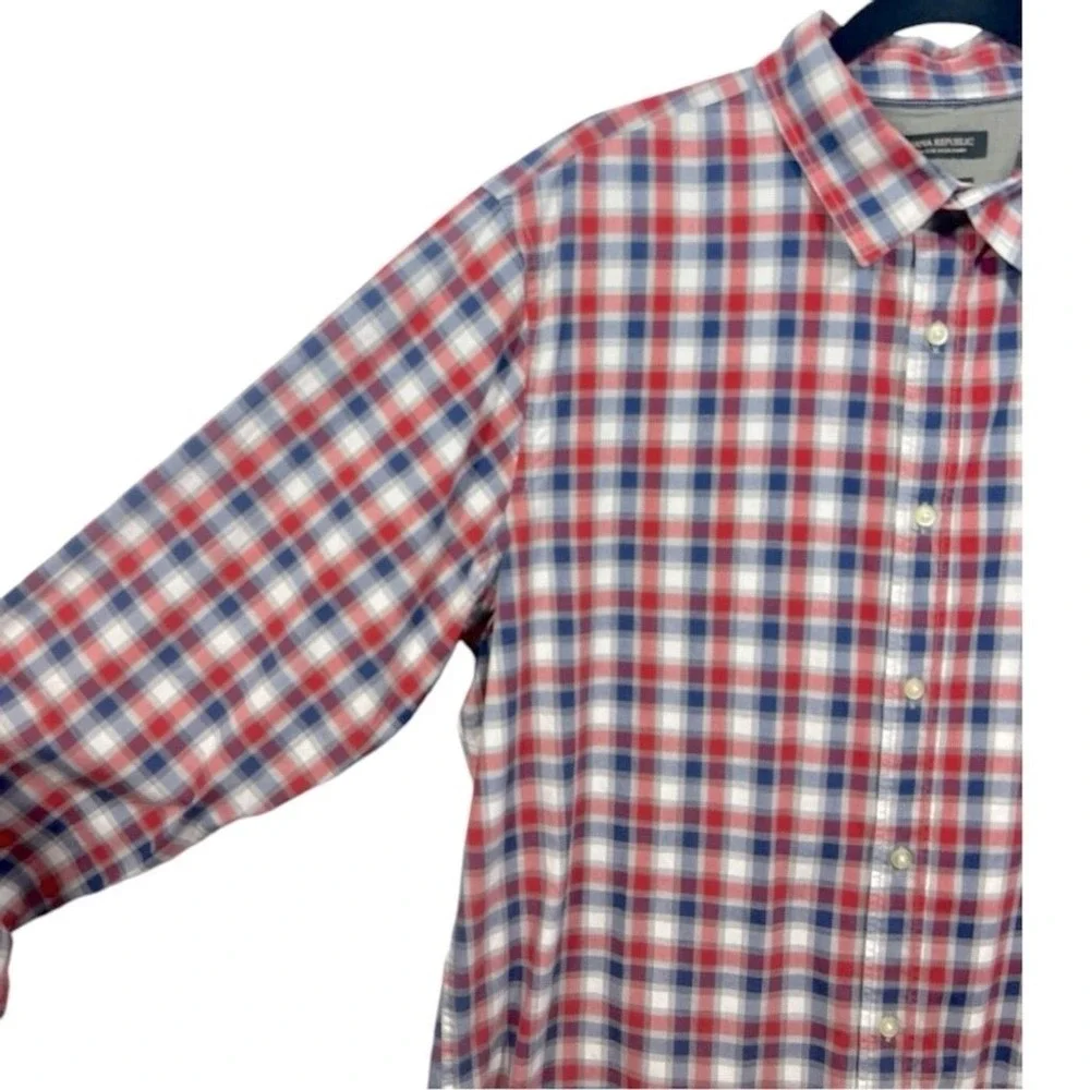 Banana Republic Men's Custom 078 Wash Shirt Camden Fit Red Blue Plaid Size Large